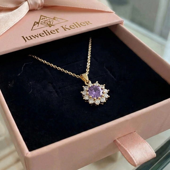 Amethyst Sonnenblumen-Halskette | Gold