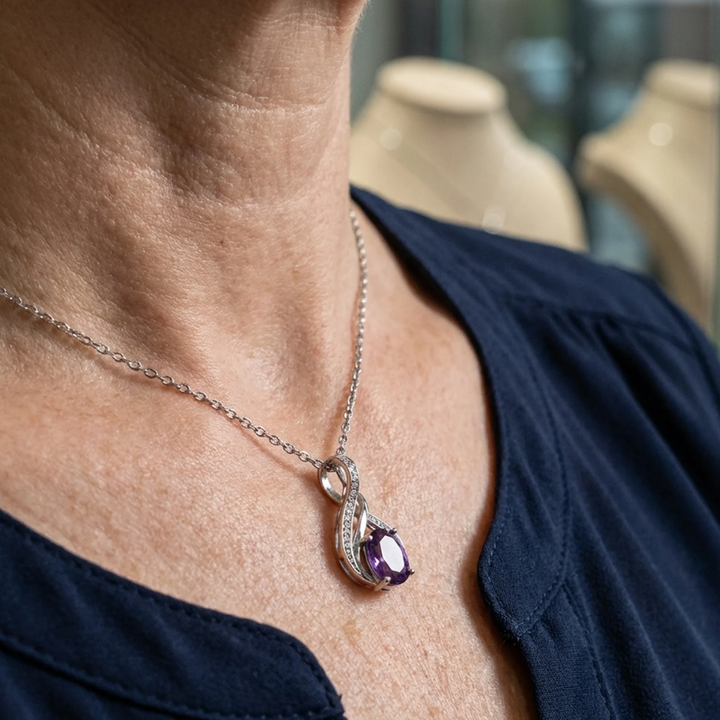 Amethyst Unendlichkeits-Pavé-Halskette | Weissgold