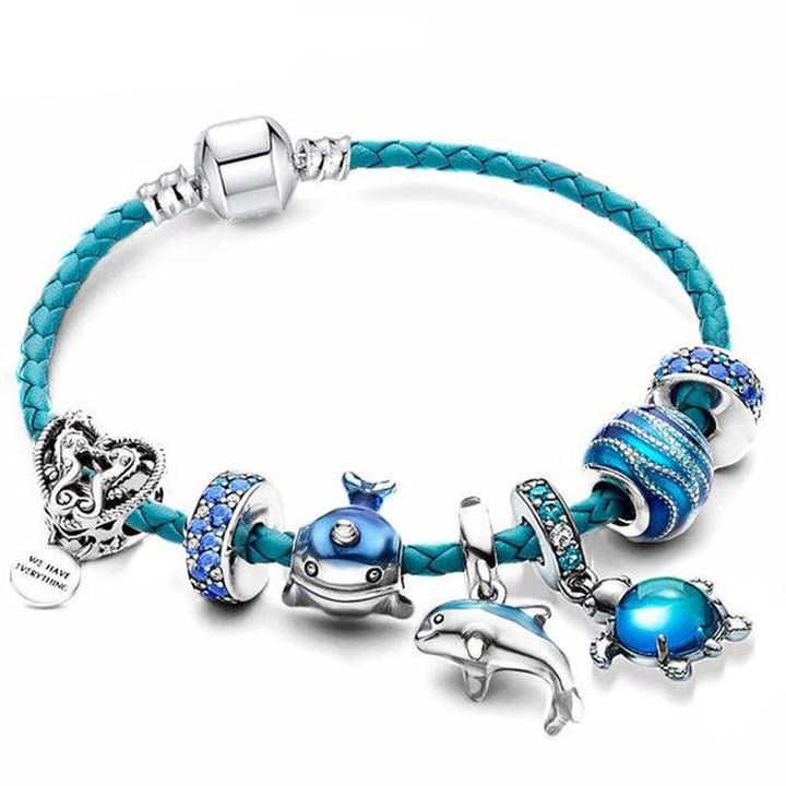 Armband Ozean mit Anhängern aus Leder und Weissgold