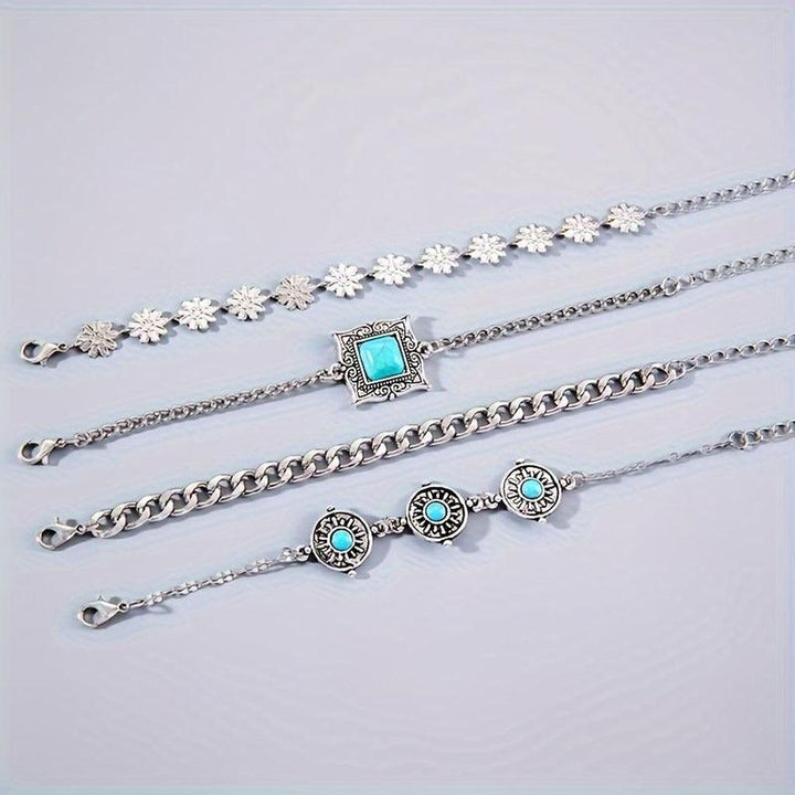 Armband-Set aus Regenbogenstein | Weissgold