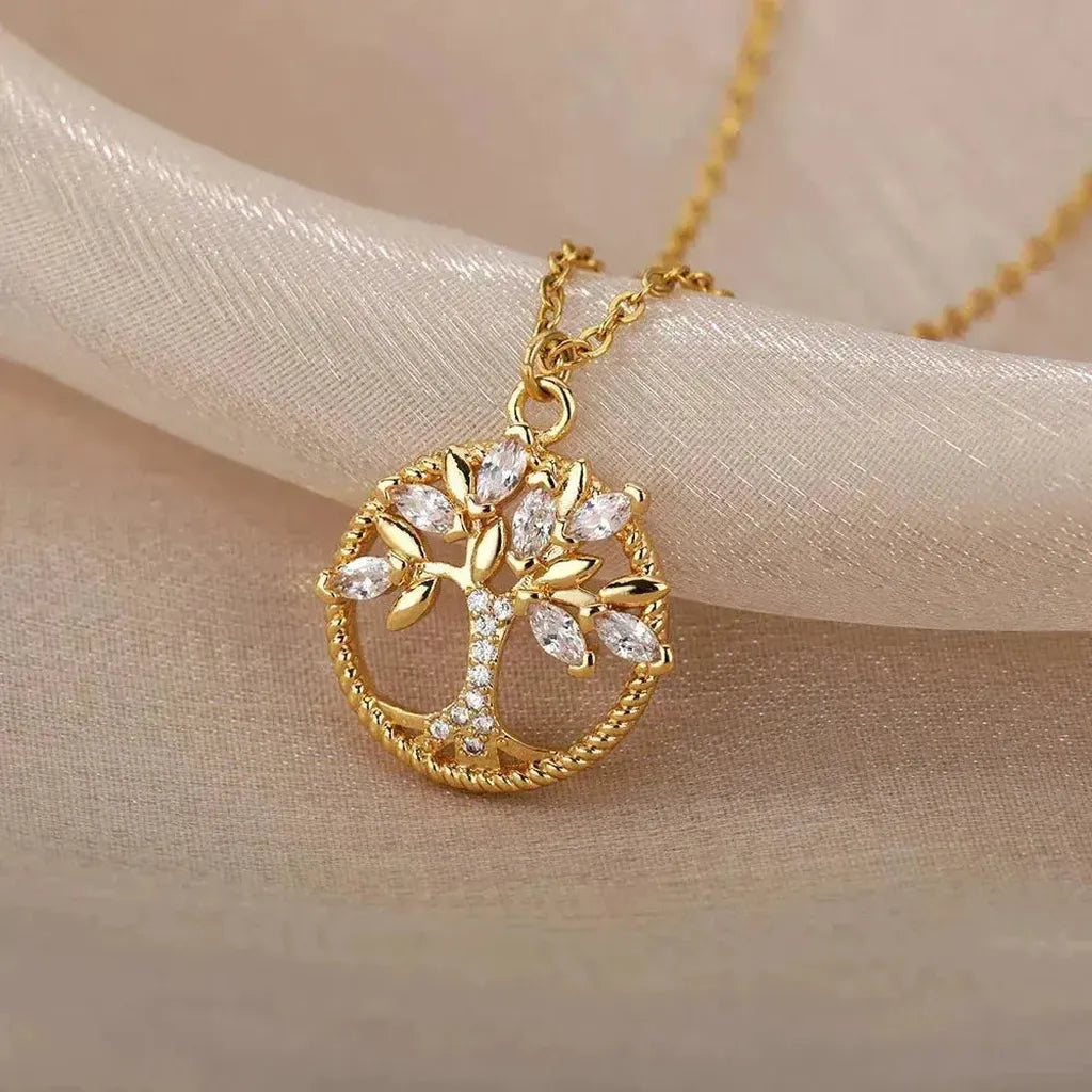 Baum des Lebens Halskette mit Brillanten in Gold