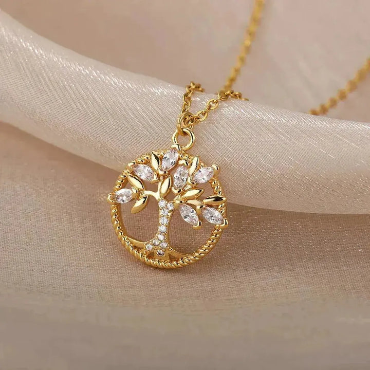 Baum des Lebens Halskette mit Brillanten in Gold
