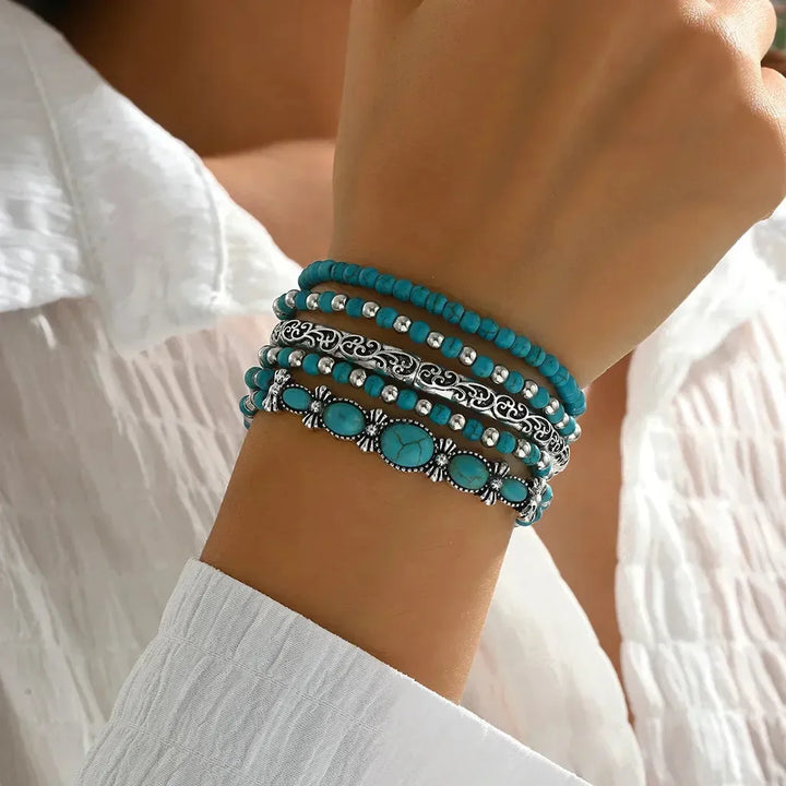 Boho-Armband-Set mit türkisfarbenen Perlen