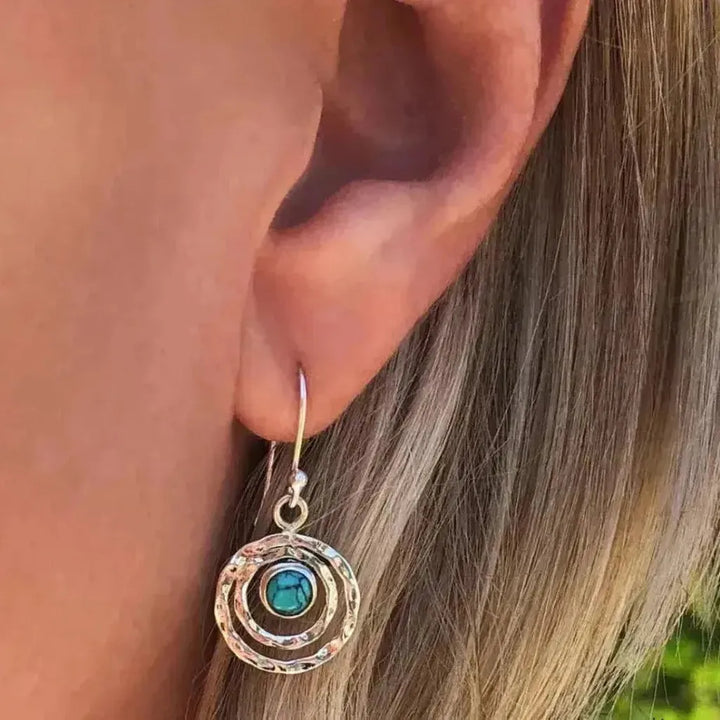 Boho-Ohrringe „Saturn“ mit Türkis in Weissgold und Gold