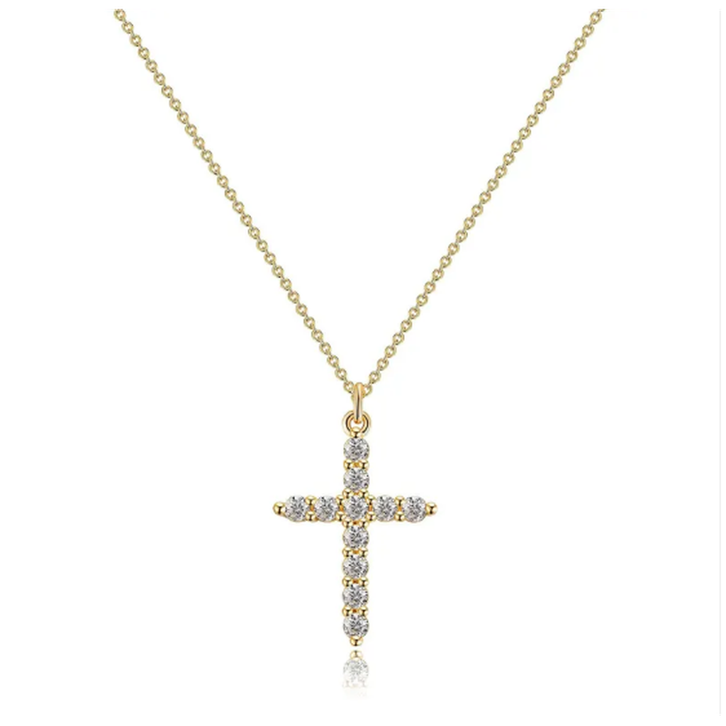 Halskette mit Kreuz und Krone aus Diamanten