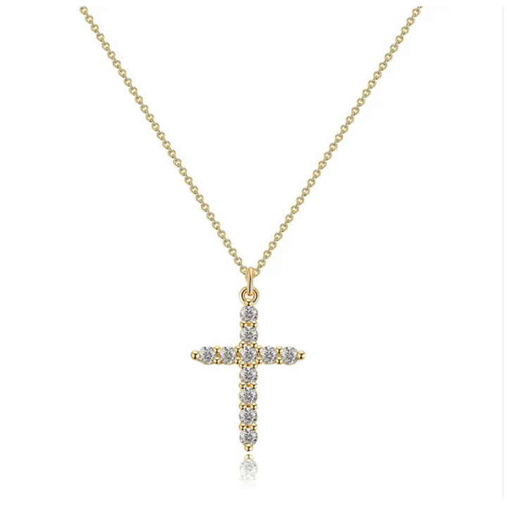 Halskette mit Kreuz und Krone aus Diamanten
