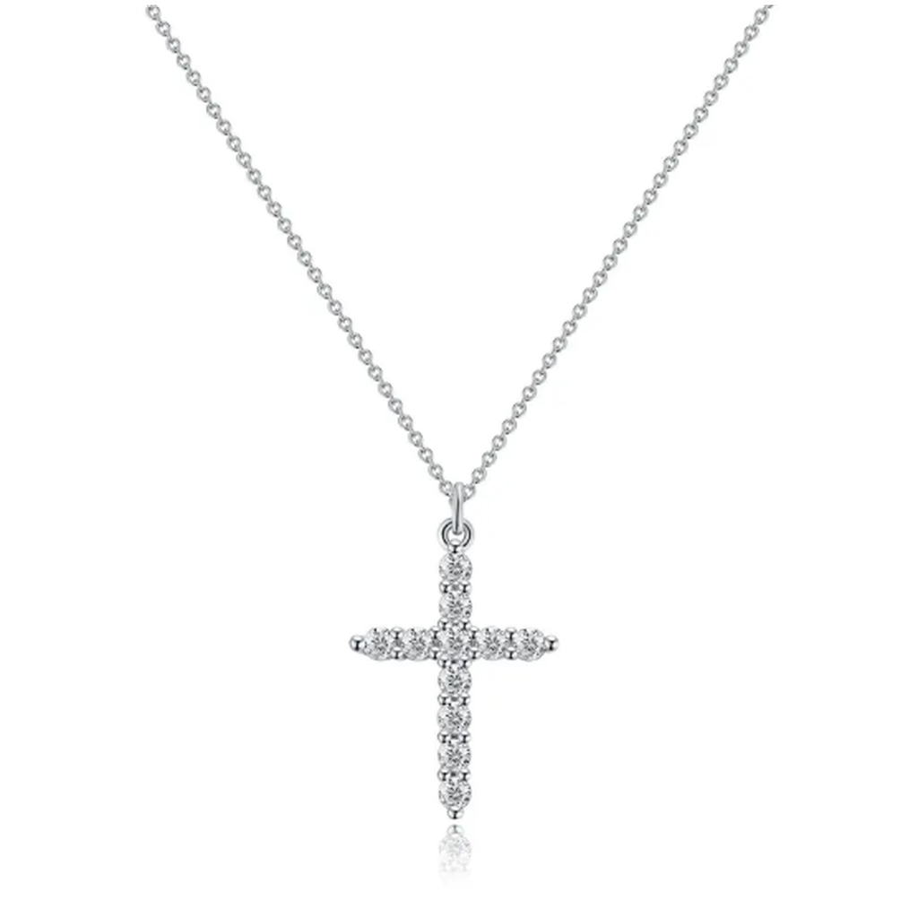 Halskette mit Kreuz und Krone aus Diamanten