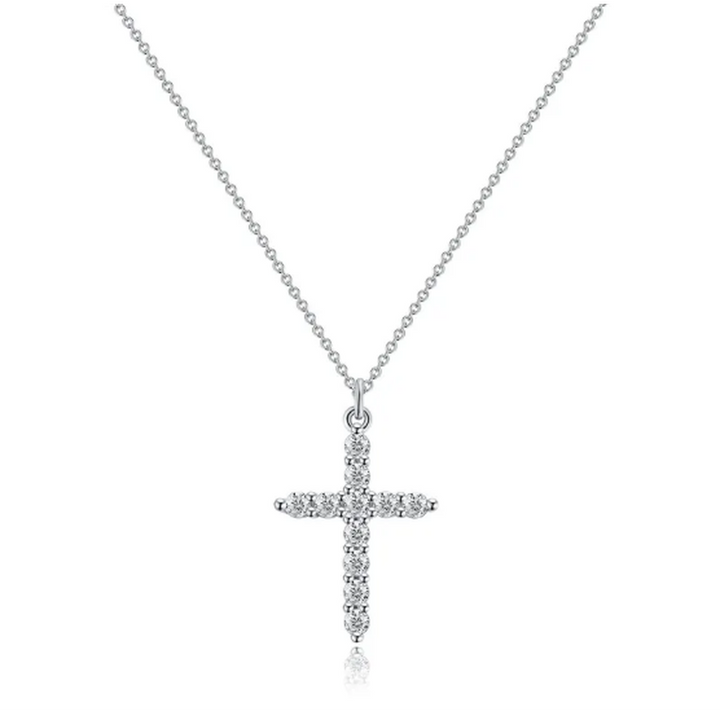 Halskette mit Kreuz und Krone aus Diamanten
