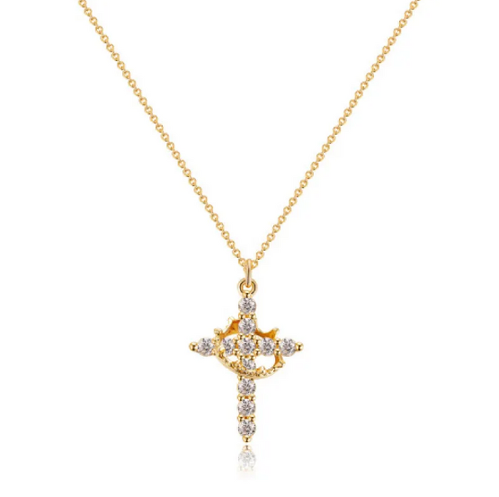 Halskette mit Kreuz und Krone aus Diamanten