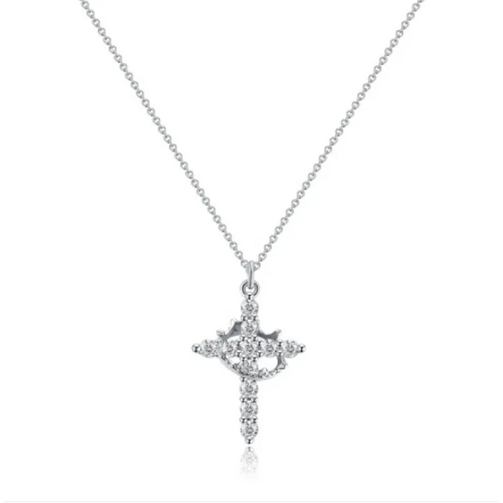 Halskette mit Kreuz und Krone aus Diamanten