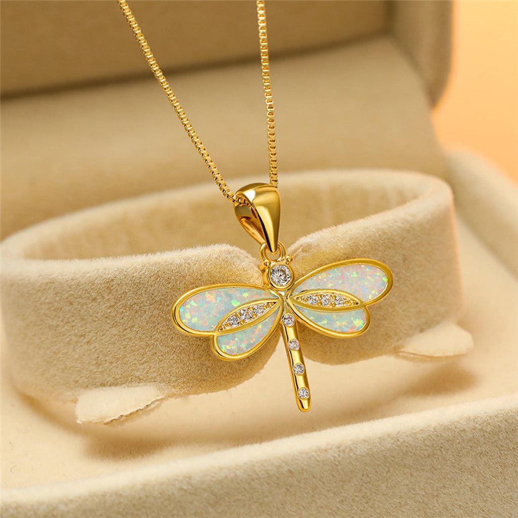 Halskette mit Libelle in Gold mit Opal