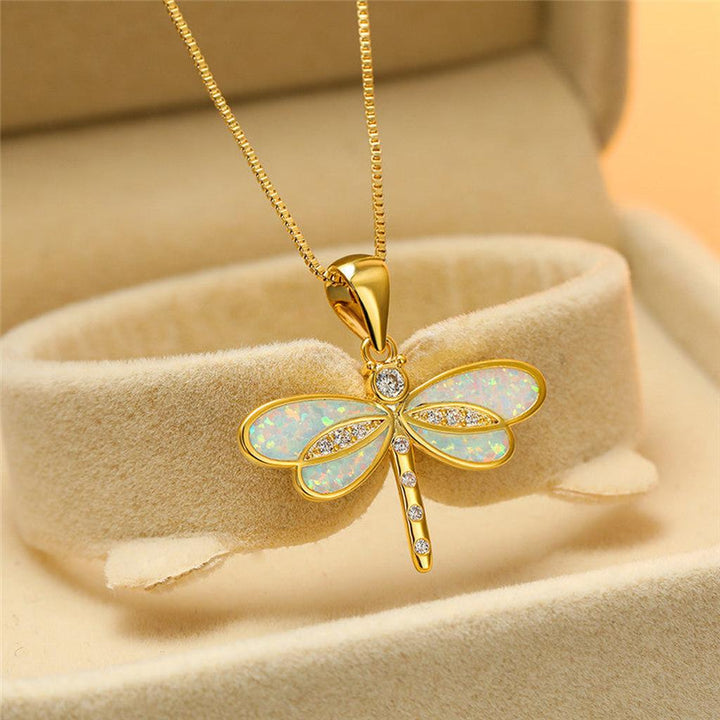 Halskette mit Libelle in Gold mit Opal