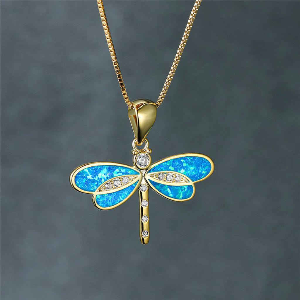 Halskette mit Libelle in Gold mit Opal
