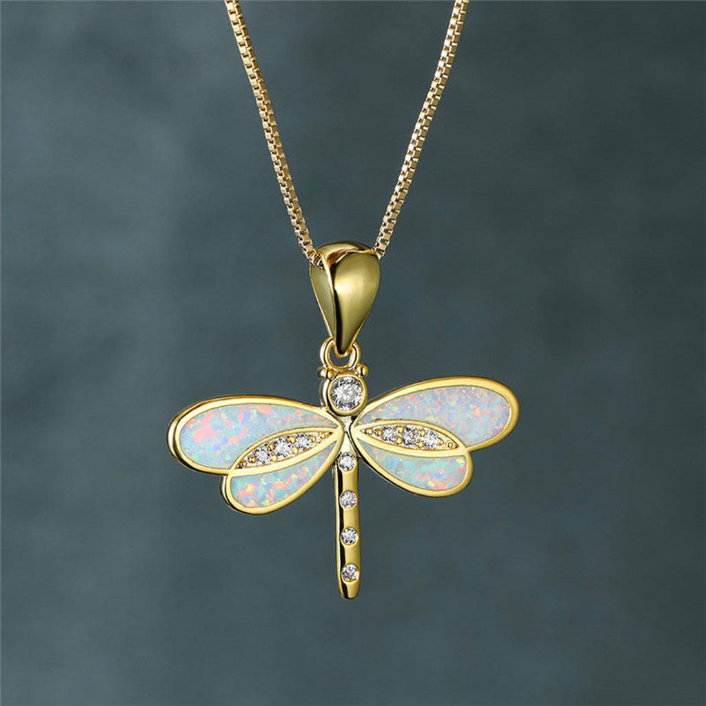 Halskette mit Libelle in Gold mit Opal