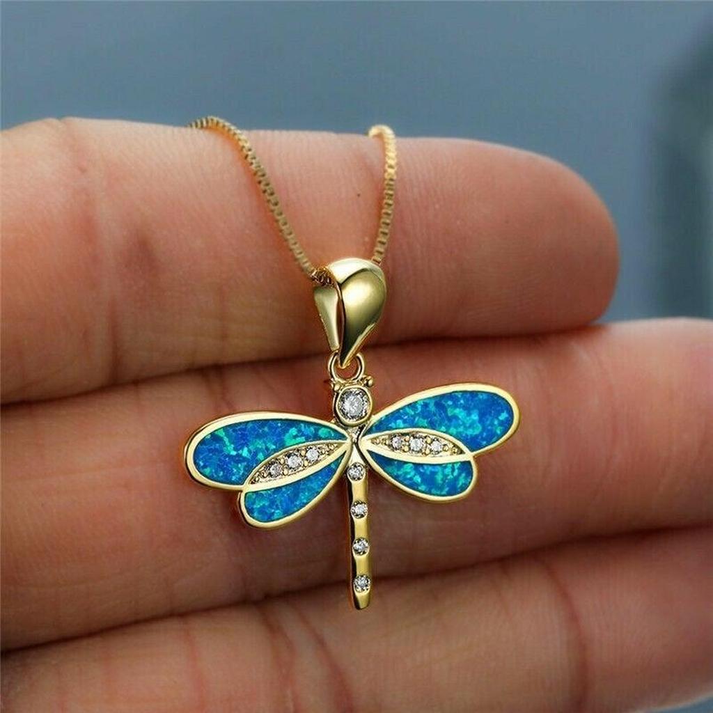 Halskette mit Libelle in Gold mit Opal