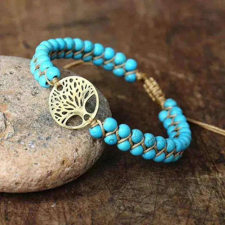 Handgefertigtes Armband Baum des Lebens aus Türkis