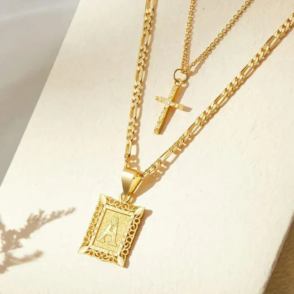 Kreuzkette mit Initiale | Gold