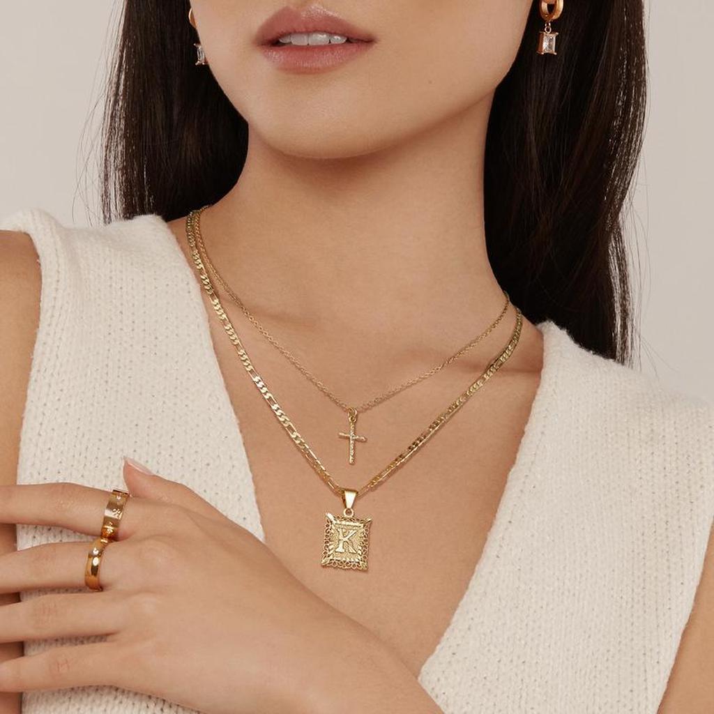 Kreuzkette mit Initiale | Gold