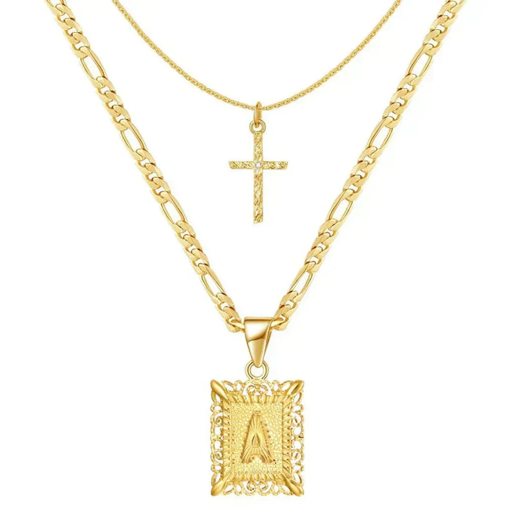Kreuzkette mit Initiale | Gold