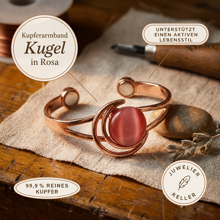Kupferarmband Kugel in Rosa