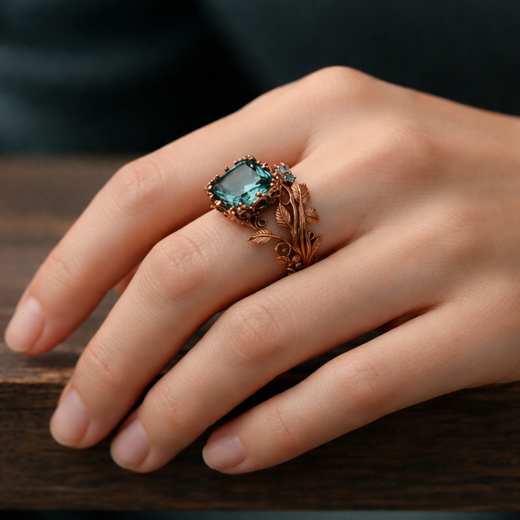 Natur-Ring mit grünem Kristall