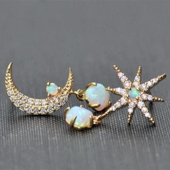 Ohrringe Mond und Stern in Gold und Opal