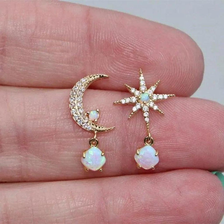 Ohrringe Mond und Stern in Gold und Opal