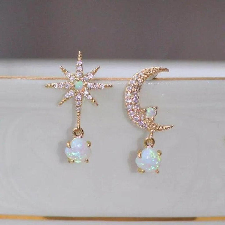 Ohrringe Mond und Stern in Gold und Opal