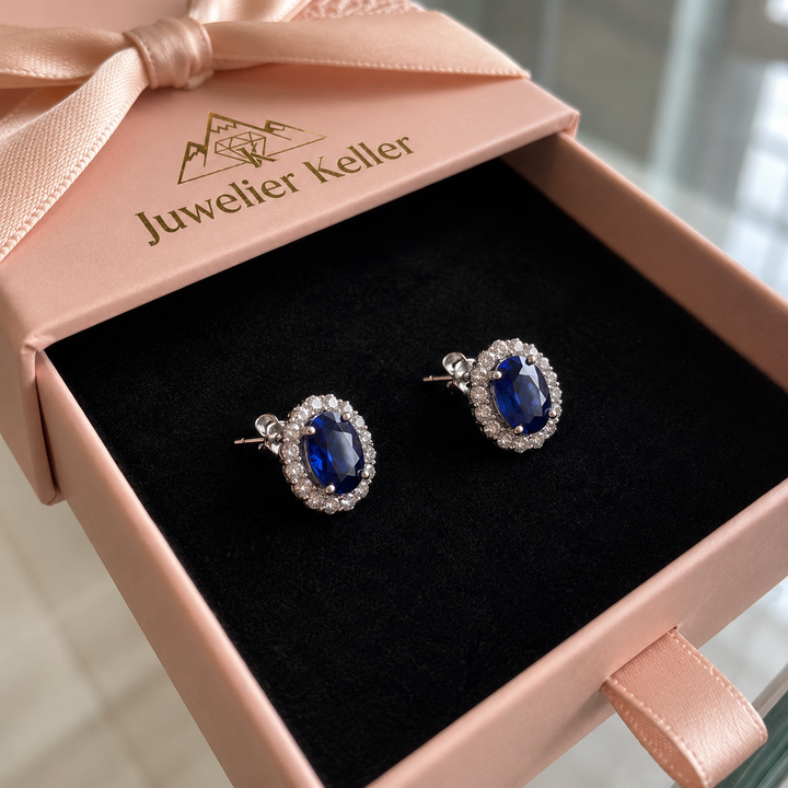 Ovale weisse Saphir Ohrstecker | Weissgold