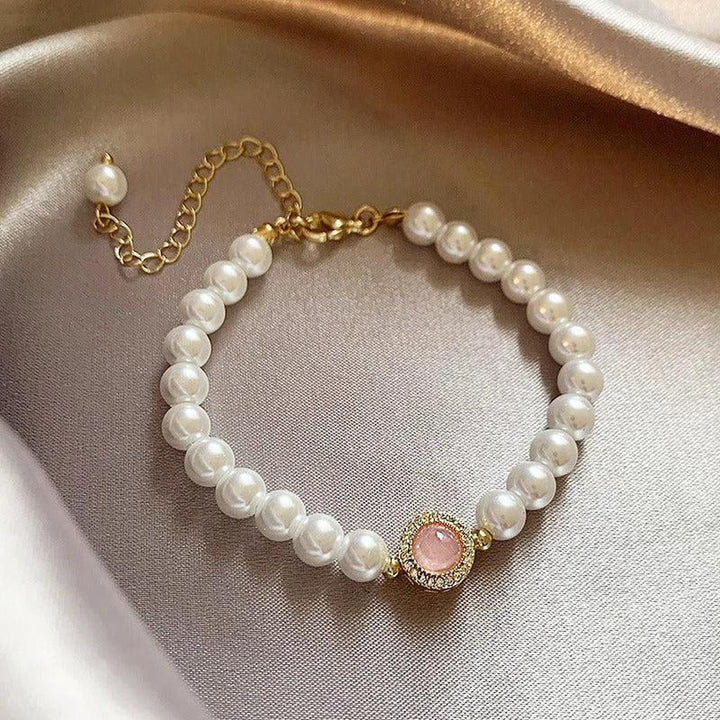 Retro-Armband mit Perlen und rosa Quarz