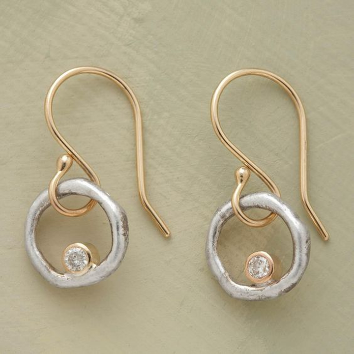 Retro-Ohrringe in Gold und Weissgold mit Brillanten
