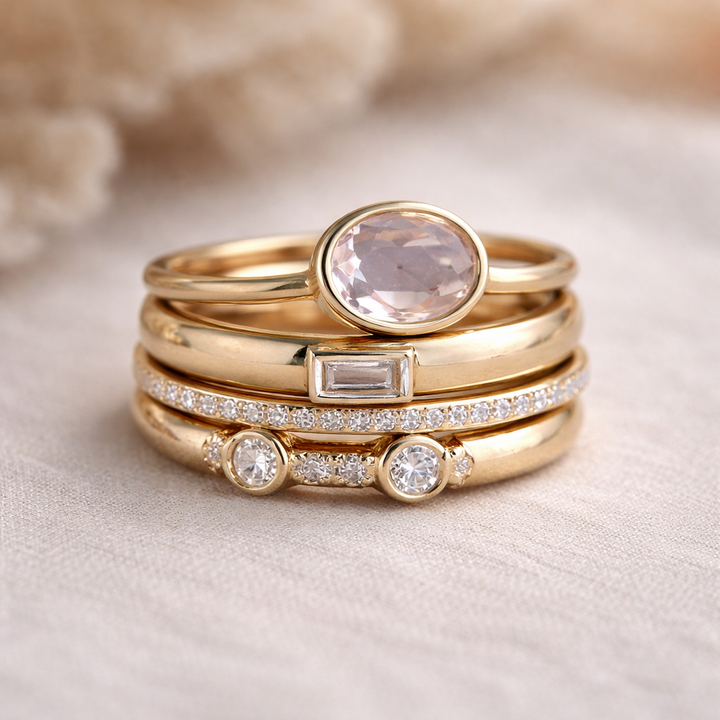 Retro-Ring-Set in Gold mit Brillanten