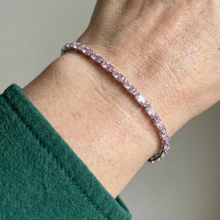 Rosa-Saphir-Prisma-Tennisarmband | Weissgold
