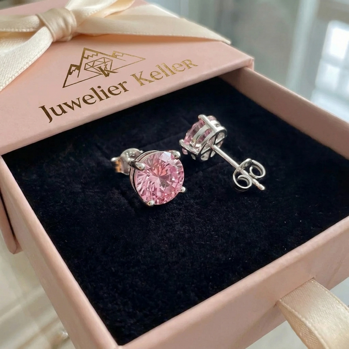 Runde Ohrringe aus rosa Saphir | Weissgold
