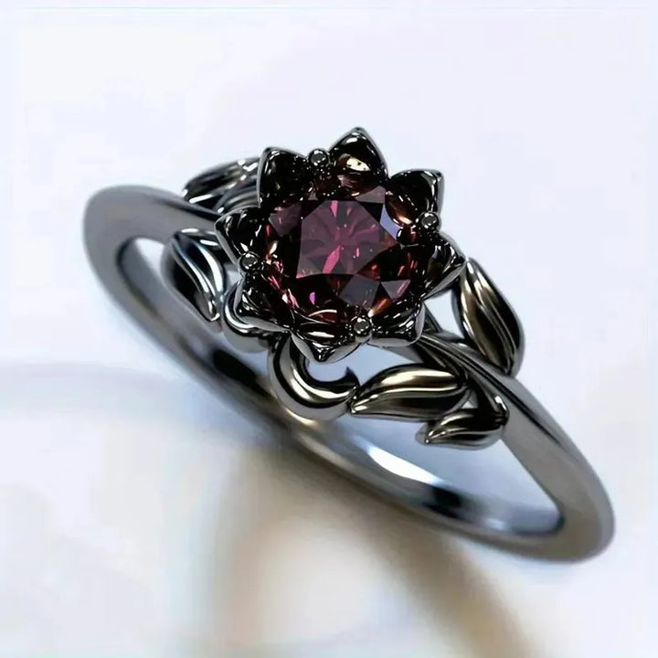 Vintage-Ring mit Blume aus rotem Stein