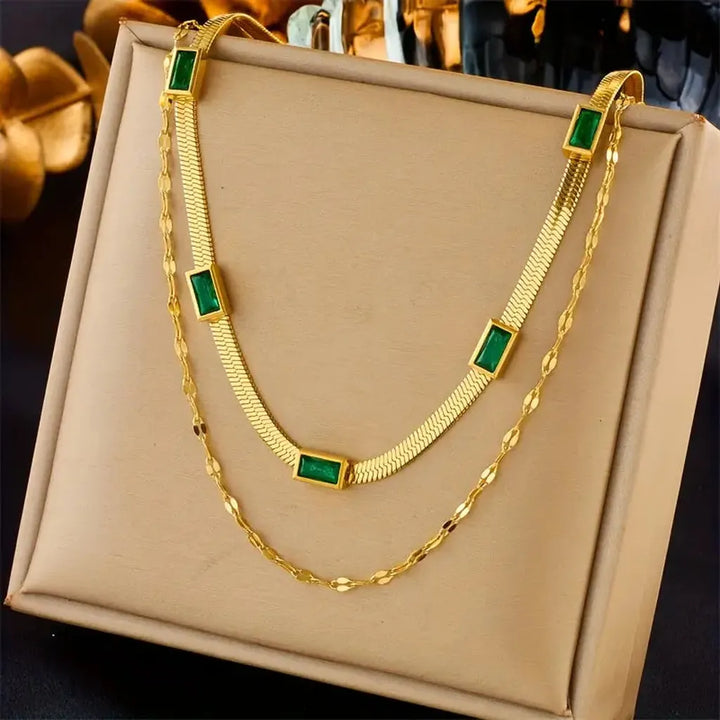Zweilagige Retro-Goldhalskette „Sorella Gem“