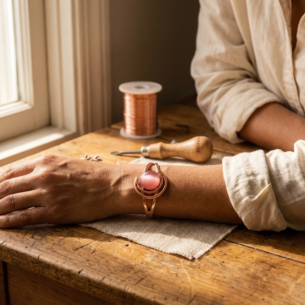 Kupferarmband Kugel in Rosa