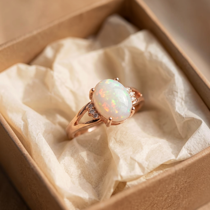 Roségoldring mit weissem Opal