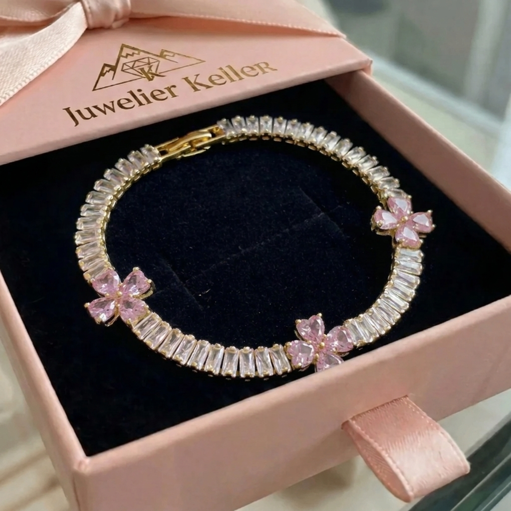 Herzarmband mit Amethyst und Kleeblatt | Gold