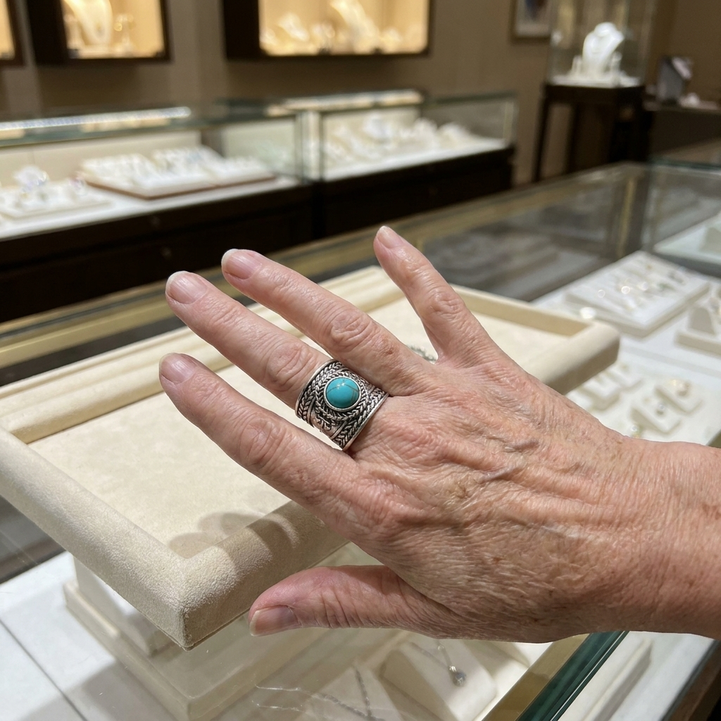 Ravik Stein offener Ring an der Hand getragen