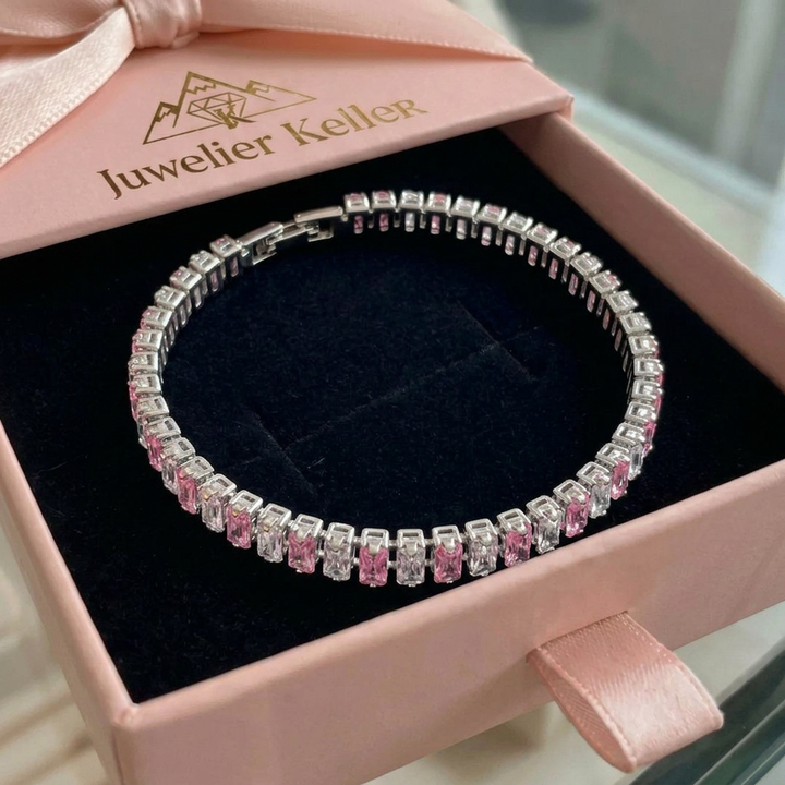 Rosastreifen-Tennisarmband | Weissgold