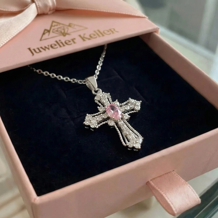 Himmlische Rosa-Kreuz-Halskette